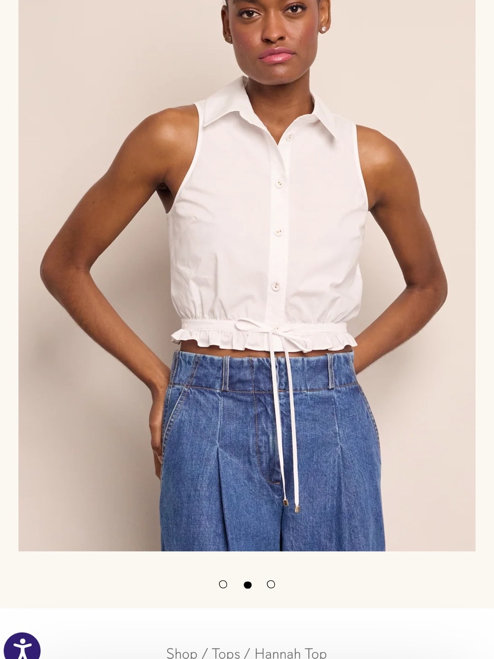 Cara Cara White Hannah Sleeveless Collared Drawstring top
